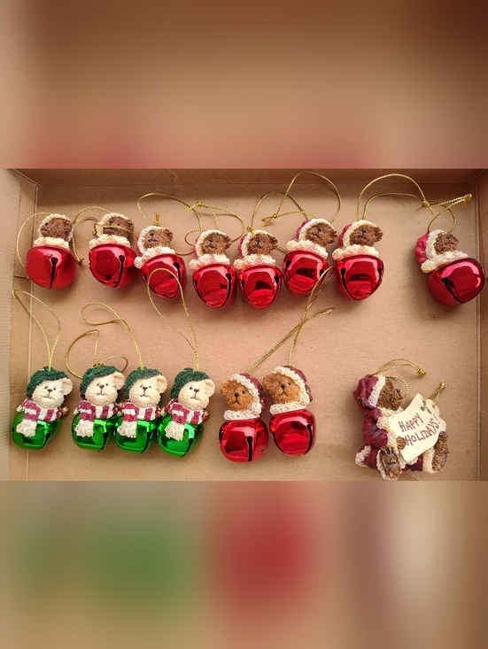 Boyd'S Bears Other - Vintage Boyds Bears Jingle Bell Bears Christmas Ornaments Lot Of (15) Green Red